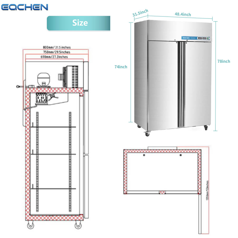 EQCHEN 2 Door 48 Inch Wide Refrigerator Freezer Combo