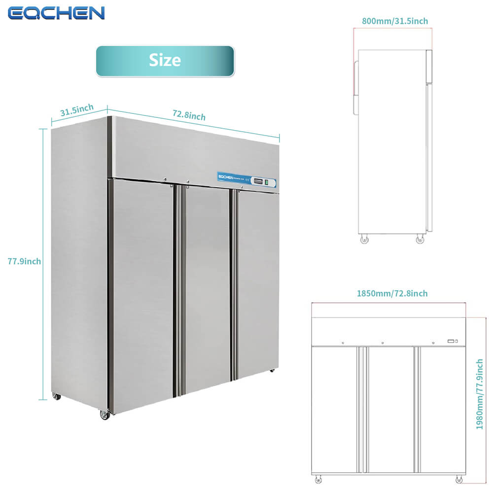 EQCHEN 72 Inch 3 door Commercial Refrigerator Freezer Combo