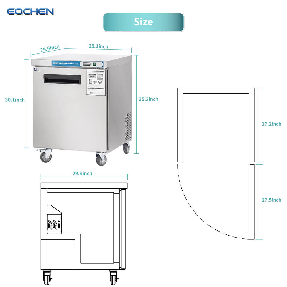 Commercial Undercounter Freezer, EQCHEN 28" Single Door Stainless Steel Lowboy Worktop Freezer 6.3 Cu.ft