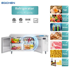 Commercial Undercounter Refrigerator, EQCHEN 72" Three Door Stainless Steel Lowboy Cooler Worktop Fridge 17.7 Cu.ft