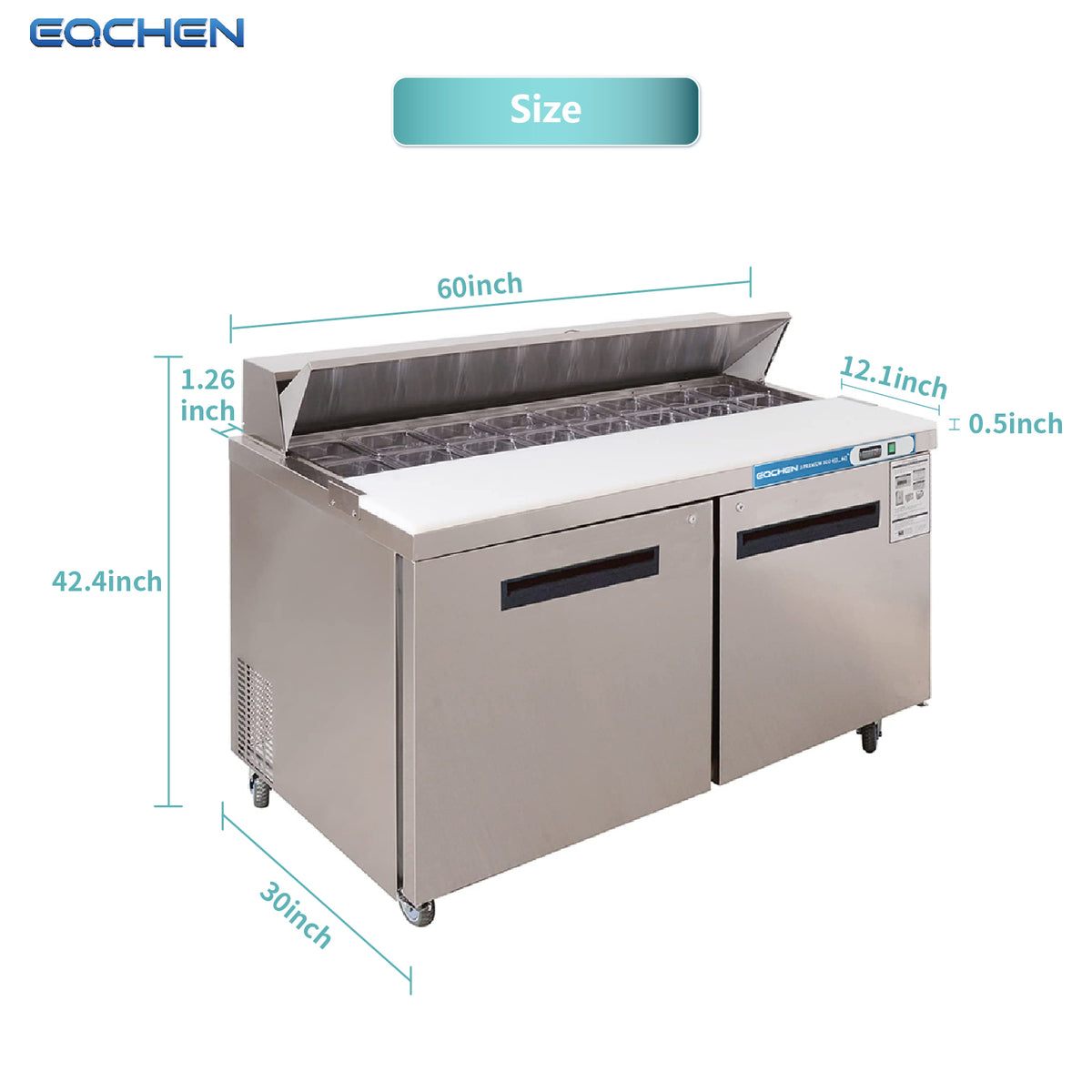 EQCHEN EQSR-60B 60" Commercial Sandwich and Salad Prep Table Refrigerator, Stainless Steel