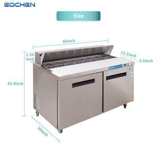EQCHEN 60 Inch Sandwich Prep Table Refrigerator Stainless Steel