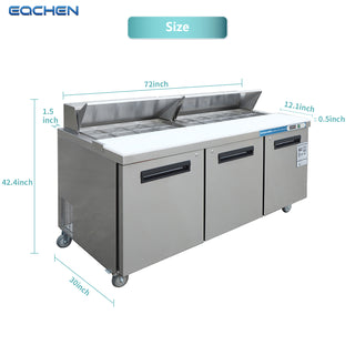 EQCHEN 72 Inch Sandwich Prep Table Refrigerator Stainless Steel
