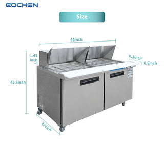 EQCHEN 60 Inch Mega Top Sandwich Prep Table Refrigerator Stainless Steel