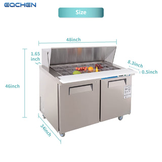 EQCHEN 48 Inch Mega Top Sandwich Prep Table Refrigerator Stainless Steel