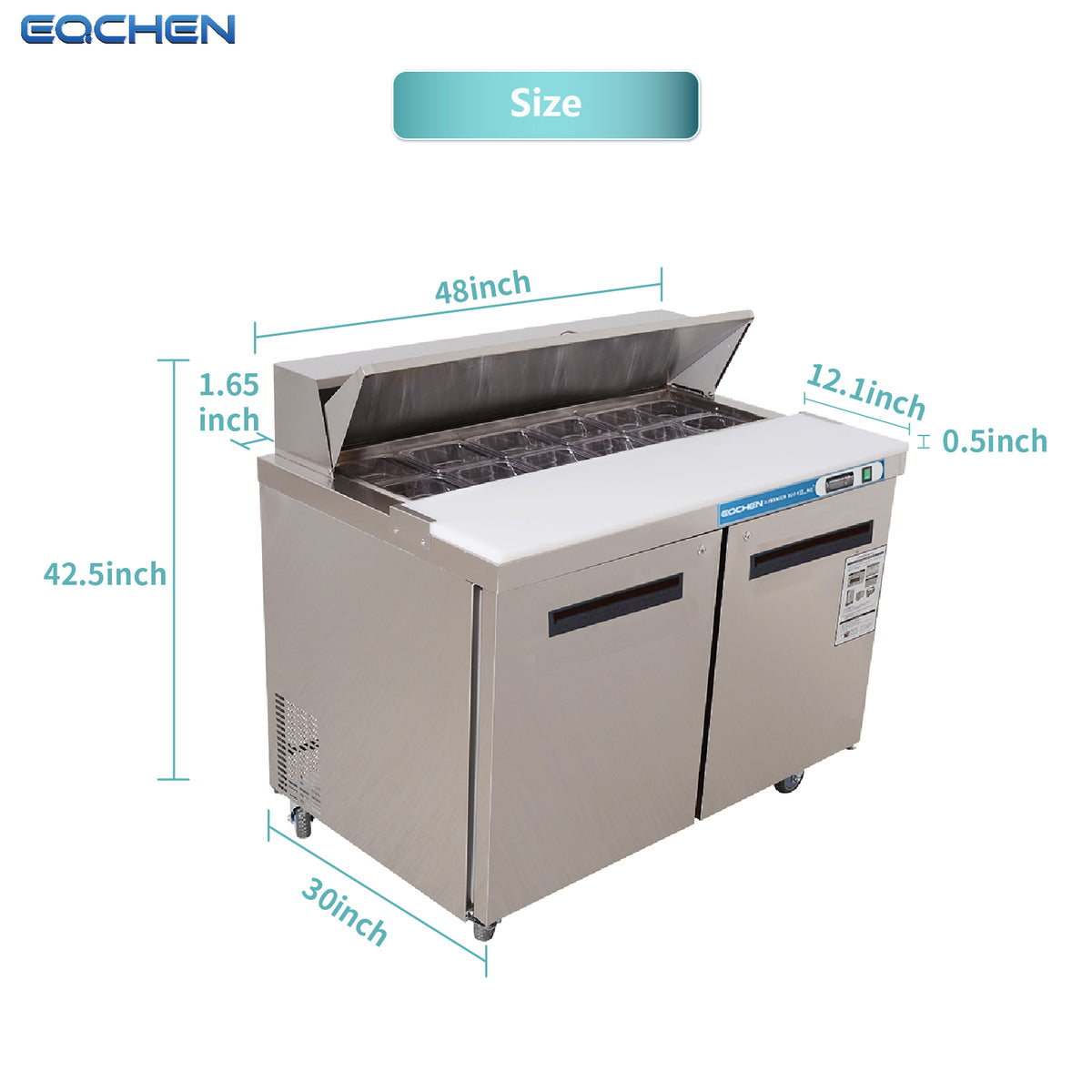 EQCHEN EQSR-48B 48" Commercial Sandwich and Salad Prep Table Refrigerator, Stainless Steel