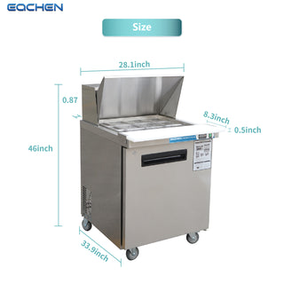 EQCHEN 27 Inch Mega Top Sandwich Prep Table Refrigerator Stainless Steel