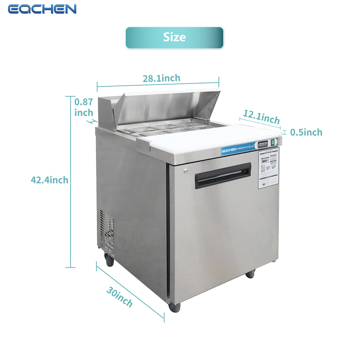 EQCHEN EQSR-27B 27" Commercial Sandwich and Salad Prep Table Refrigerator, Stainless Steel
