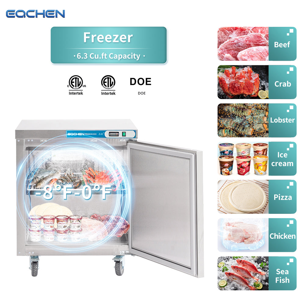 EQCHEN EQTF-27B 27" Commercial Undercounter Worktop Freezer, Stainless Steel