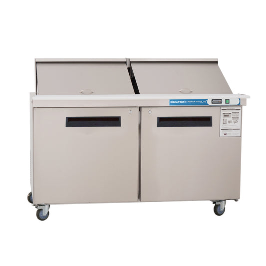 EQCHEN 60" W 2 Door Refrigerator Sandwich & Salad Prep Table Commercial Mega Top Refrigerator Stainless Steel