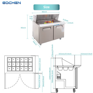 EQCHEN 48 Inch Mega Top Sandwich Prep Table Refrigerator Stainless Steel