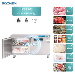 Commercial Undercounter Freezer, EQCHEN 60" Double Door Stainless Steel Lowboy Worktop Freezer 14.8 Cu.ft