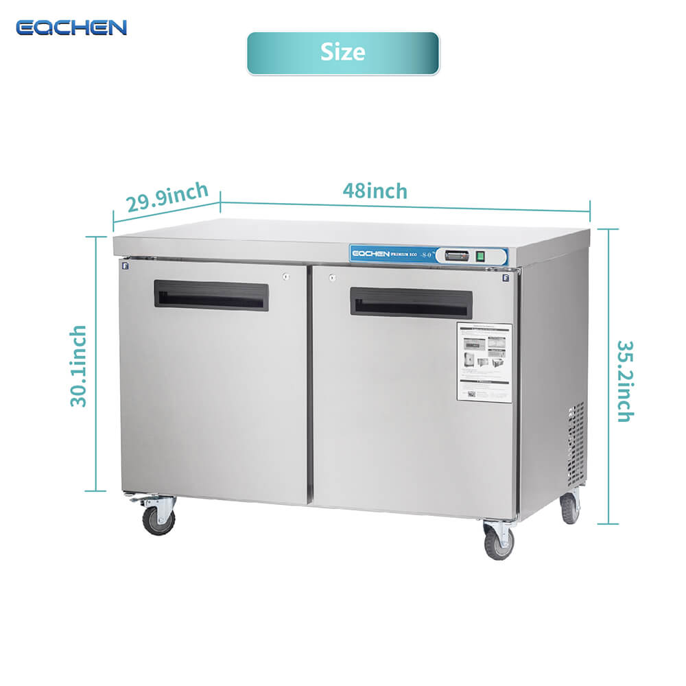 Commercial Undercounter Freezer, EQCHEN 48" Double Door Stainless Steel Lowboy Worktop Freezer 12 Cu.ft