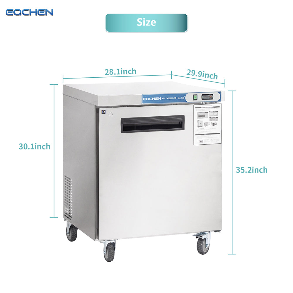 EQCHEN EQTR-27B 27" Commercial Undercounter Worktop Refrigerator, Stainless Steel
