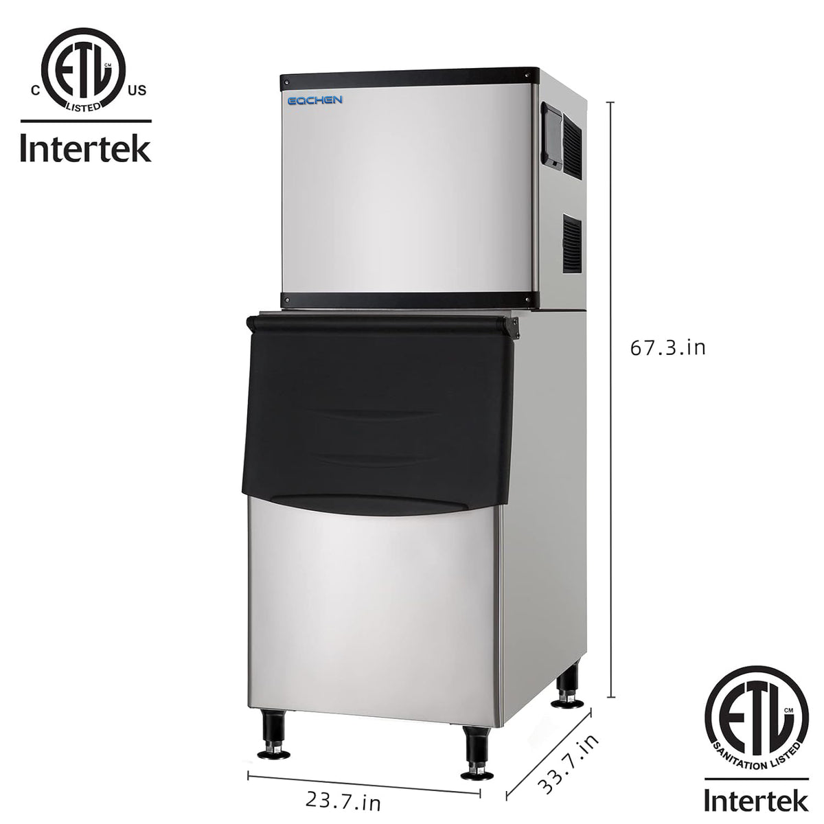 EQCHEN 350 lbs Commercial Ice Maker Machine with 230 lbs Storage Capacity - 