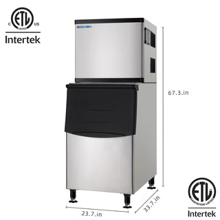 EQCHEN 350 lbs Commercial Ice Maker Machine with 230 lbs Storage Capacity Stainless Steel
