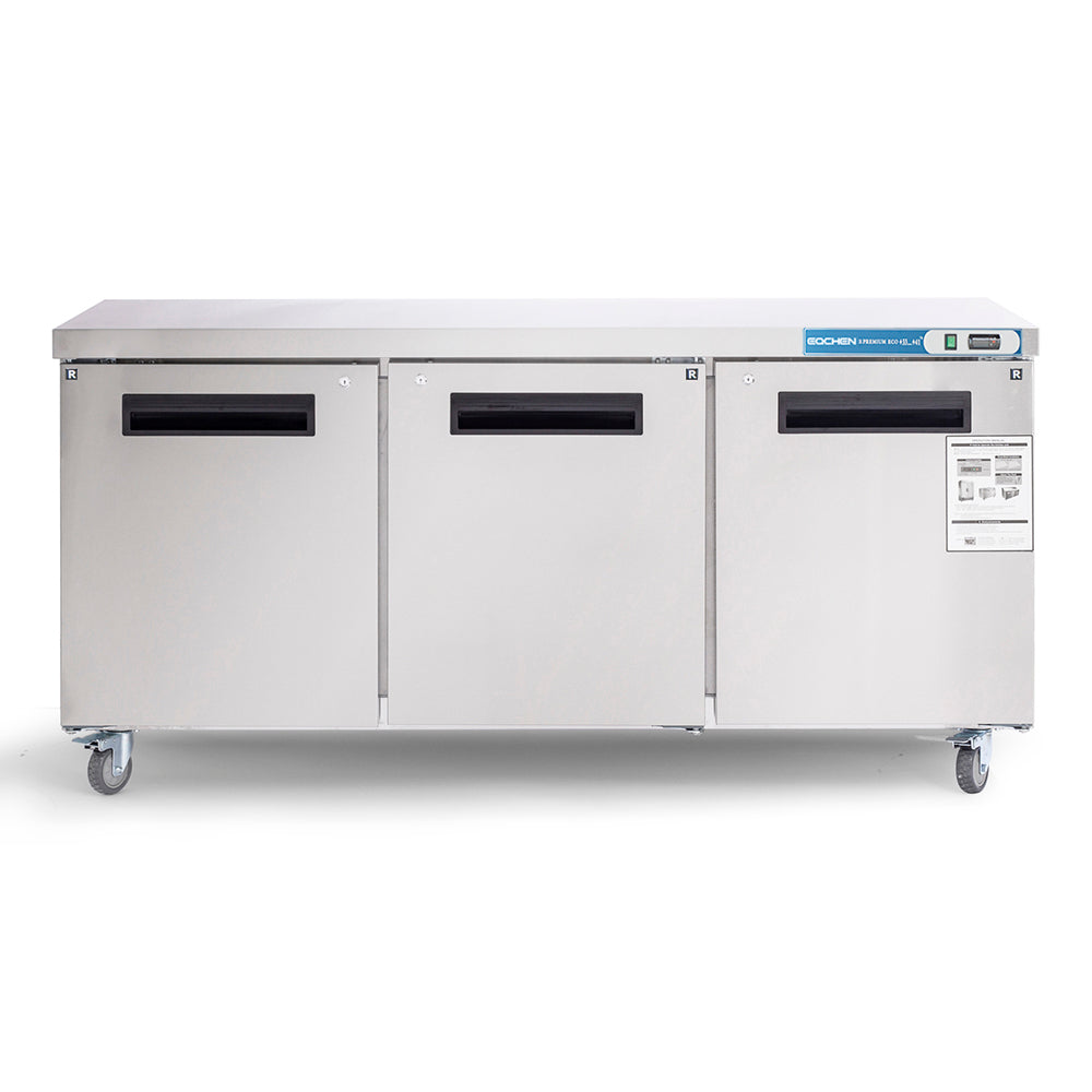 EQCHEN EQTR-72B 72" Commercial Undercounter Three-Door Worktop Refrigerator, Stainless Steel