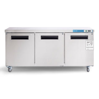 Commercial Undercounter Refrigerator, EQCHEN 72" Three Door Stainless Steel Lowboy Cooler Worktop Fridge 17.7 Cu.ft