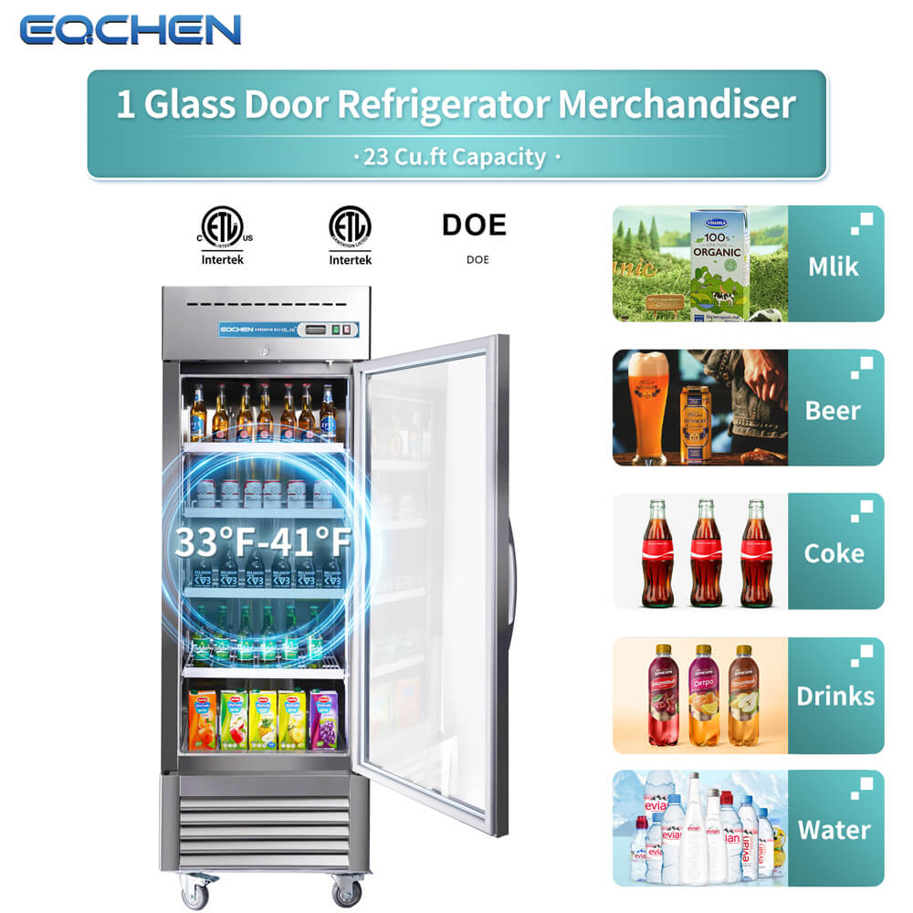EQCHEN 27 Inch 1 Glass Door Commercial Refrigerator - 
