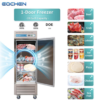 EQCHEN 27 Inch 1 Door Commercial Freezer Stainless Steel