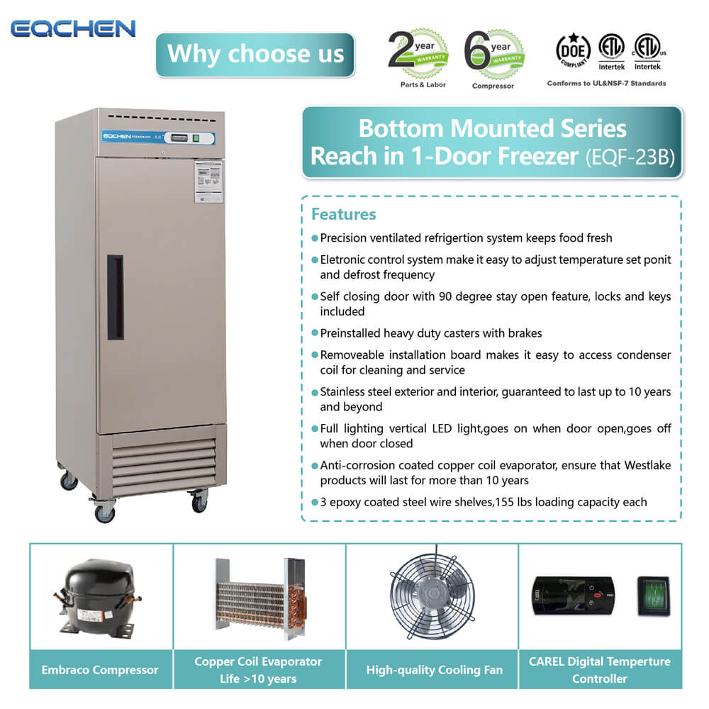 EQCHEN 27 Inch 1 Door Commercial Freezer
