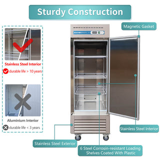 EQCHEN 27 Inch 1 Door Commercial Freezer Stainless Steel
