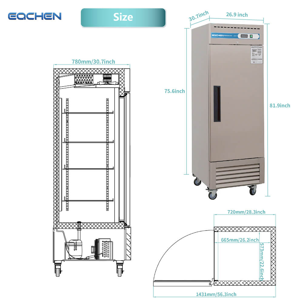 EQCHEN EQF-23B 27" Reach-In Single Door Commercial Upright Freezer, Stainless Steel