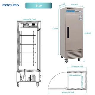 EQCHEN 27 Inch 1 Door Commercial Freezer Stainless Steel