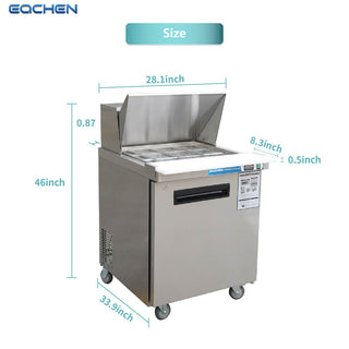 27 inch Salad Sandwich Prep Table Refrigerator, Mega Top, Stainless Steel Food Prep Cooler Stainless Steel