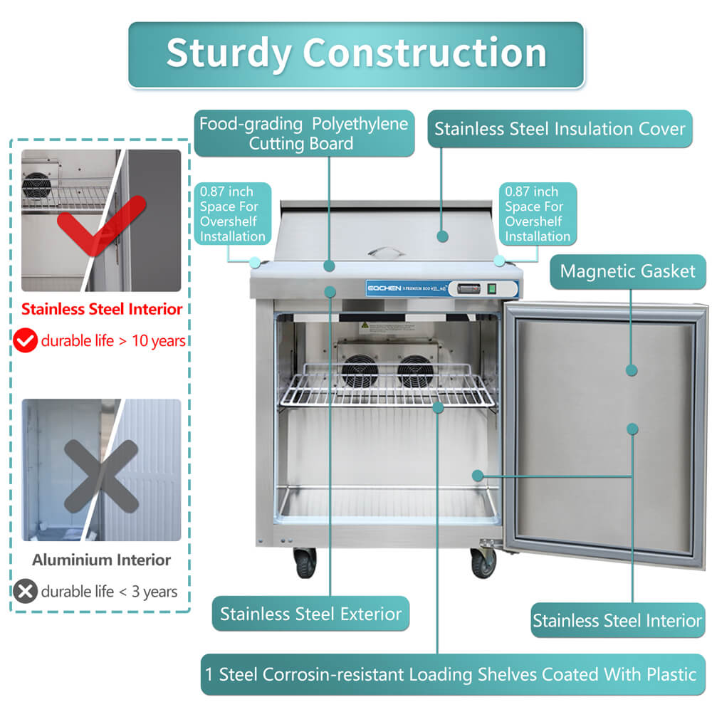 EQCHEN 27 Inch Sandwich Prep Table Refrigerator Stainless Steel