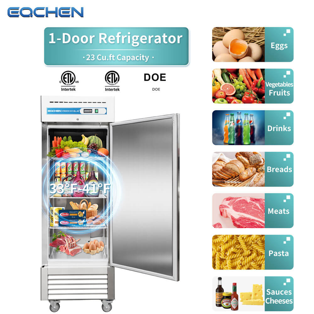 EQCHEN EQR-23B 27" Reach-In Commercial Single Door Refrigerator, Stainless Steel
