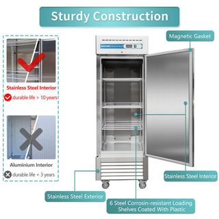 Commercial Reach in Fridge, 23 Cu.ft Stainless Steel Reach in Upright Fan Cooling Refrigerator Stainless Steel