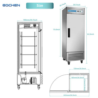 Commercial Reach in Fridge, 23 Cu.ft Stainless Steel Reach in Upright Fan Cooling Refrigerator Stainless Steel