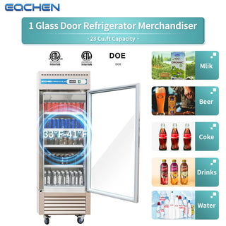 1 Door Commercial Beverage Refrigerator, EQCHEN 27 Inch Commercial Glass Door Refrigerator Stainless Steel