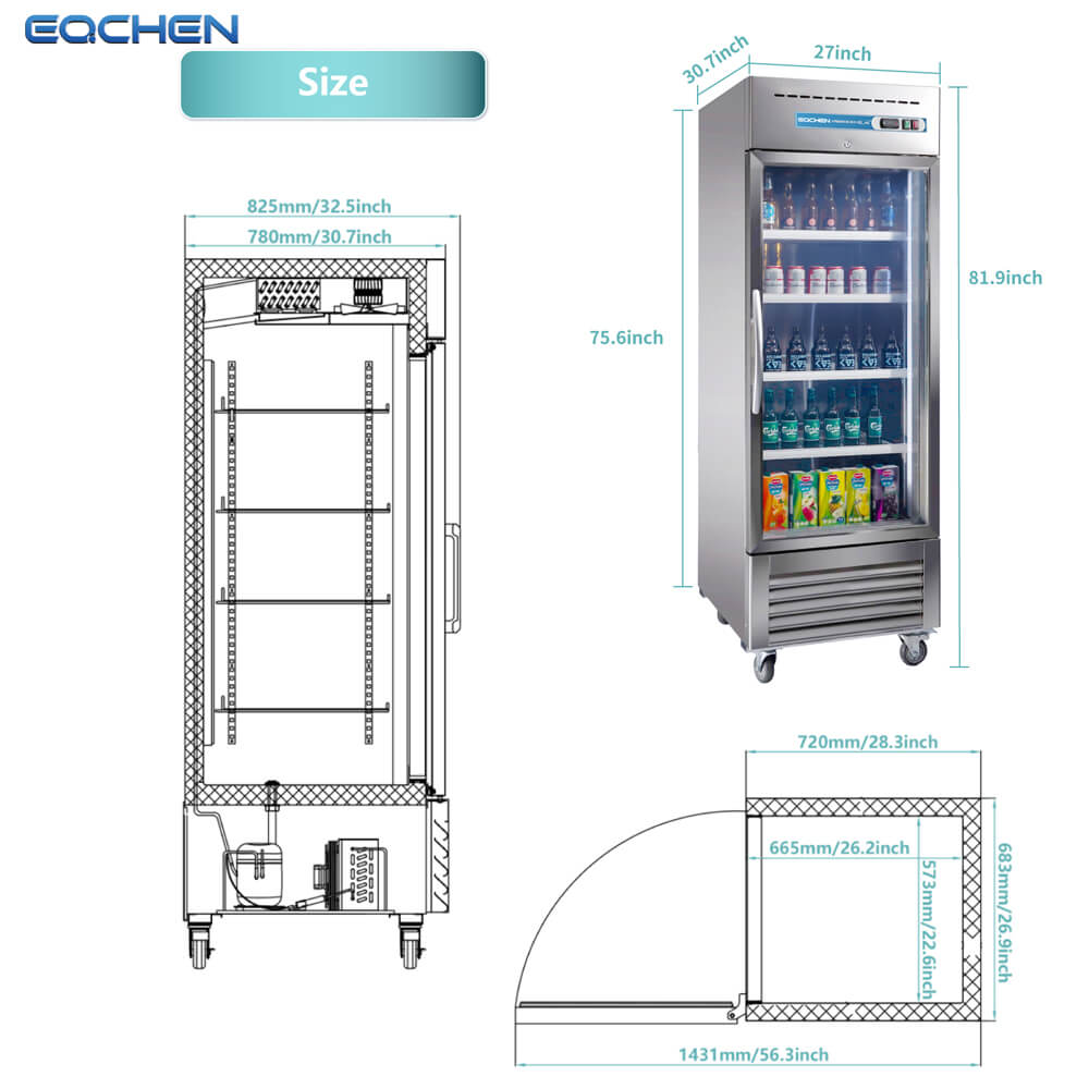 EQCHEN 27 Inch 1 Glass Door Commercial Reach In Refrigerator