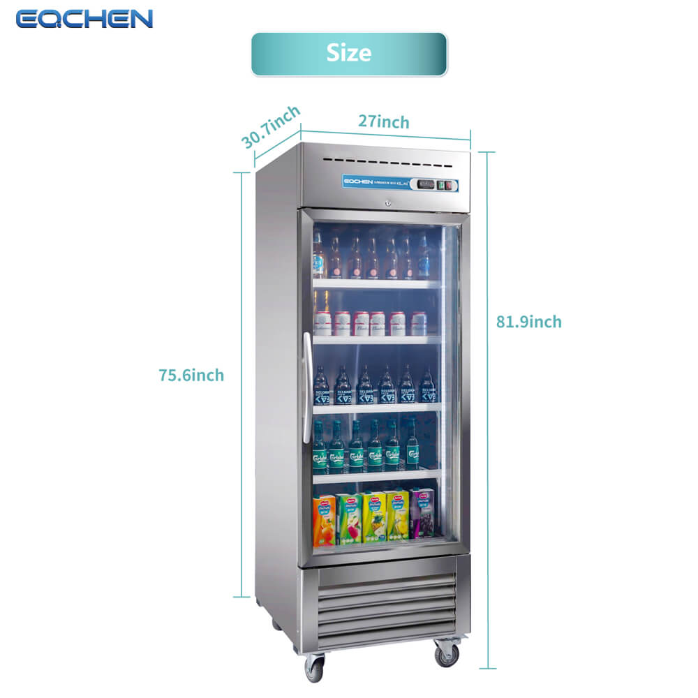 EQCHEN 27 Inch 1 Glass Door Commercial Refrigerator Size