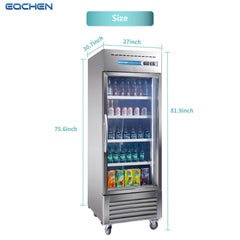 EQCHEN 27 Inch 1 Glass Door Commercial Refrigerator Size