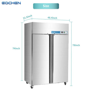EQCHEN 48 Inch 2 Door Commercial Freezer Stainless Steel