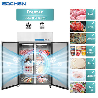 EQCHEN 48 Inch 2 Door Commercial Freezer Stainless Steel