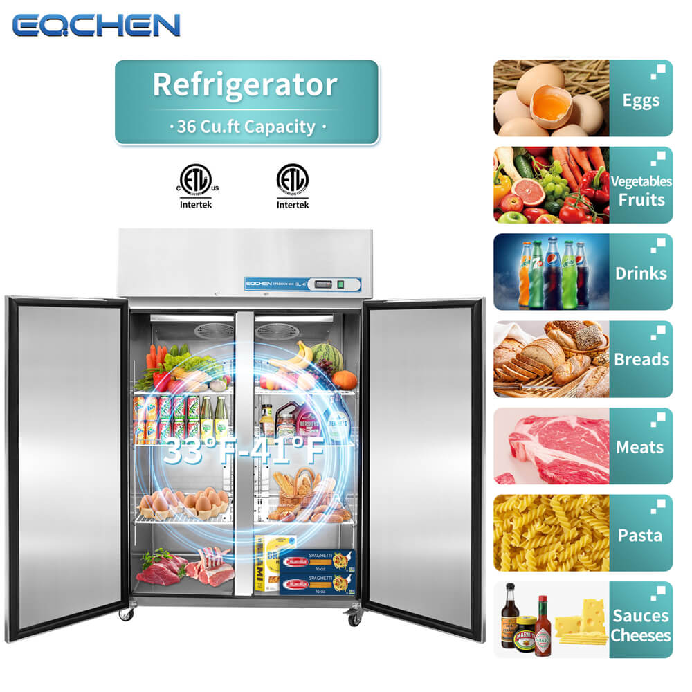 EQCHEN EQ-48R 48" Reach-In Commercial Double Door Refrigerator, Stainless Steel