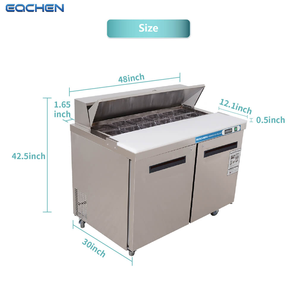 EQCHEN 48 Inch Sandwich Prep Table Refrigerator Size