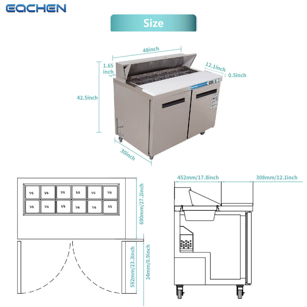 EQCHEN 48 Inch Sandwich Prep Table Refrigerator