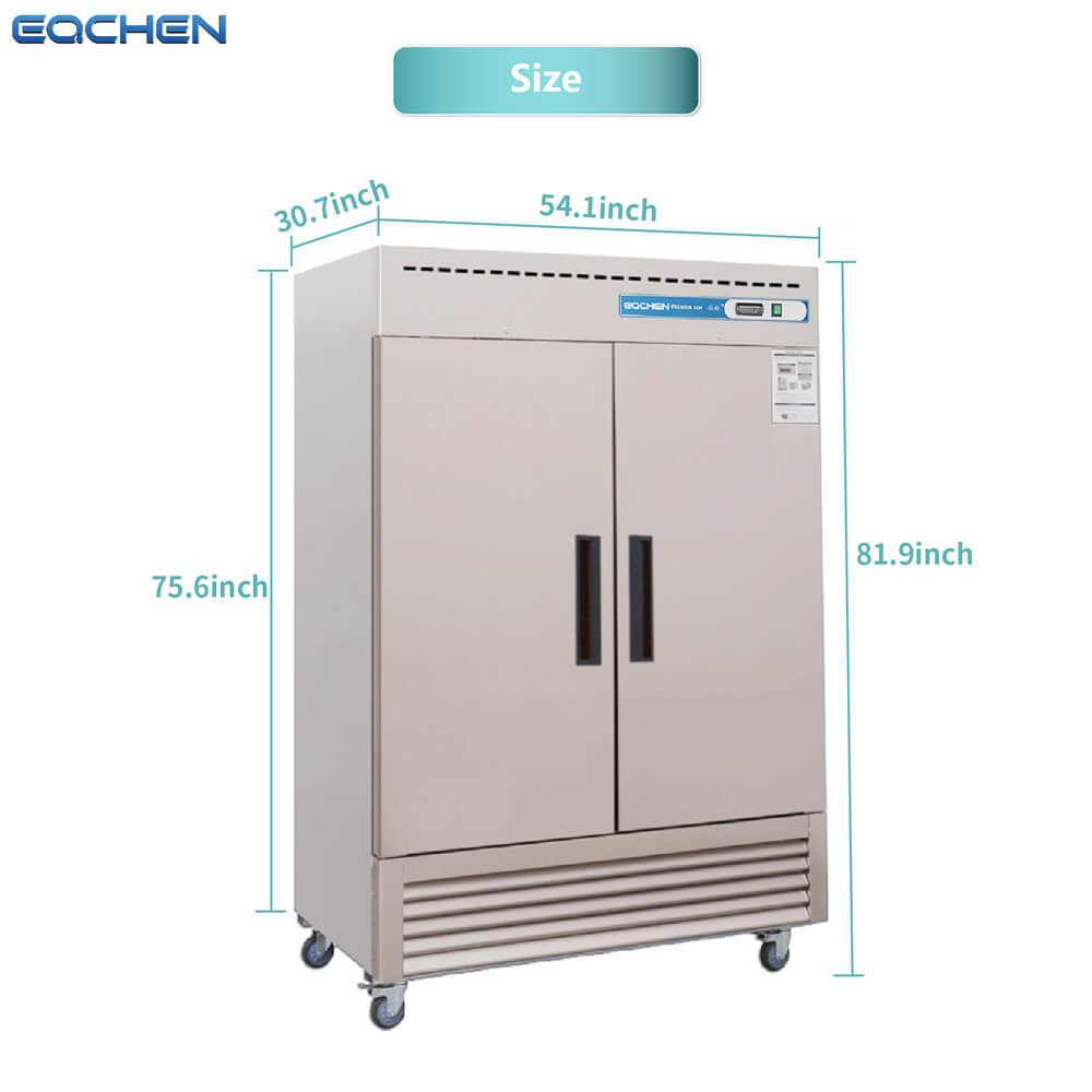 EQCHEN EQF-49B 54" Reach-In Commercial Double Door Freezer, Stainless Steel
