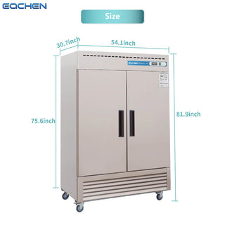 EQCHEN 54 Inch 2 Door Commercial Freezer Stainless Steel