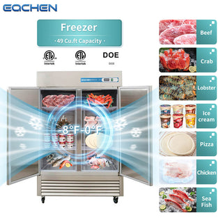 EQCHEN 54 Inch 2 Door Commercial Freezer Stainless Steel