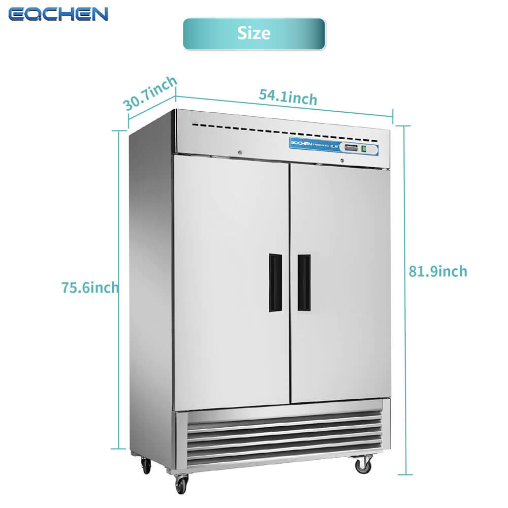 EQCHEN EQR-49B 54" Reach-In Commercial Double Door Refrigerator, Stainless Steel