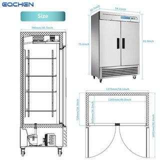 EQCHEN 54 Inch 2 Door Commercial Refrigerator