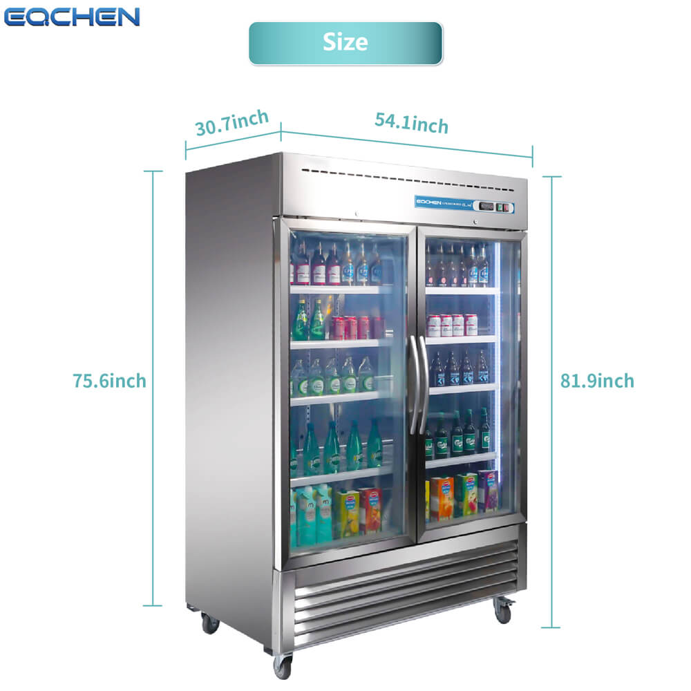 EQCHEN 54 Inch 2 Glass Door Commercial Refrigerator - 