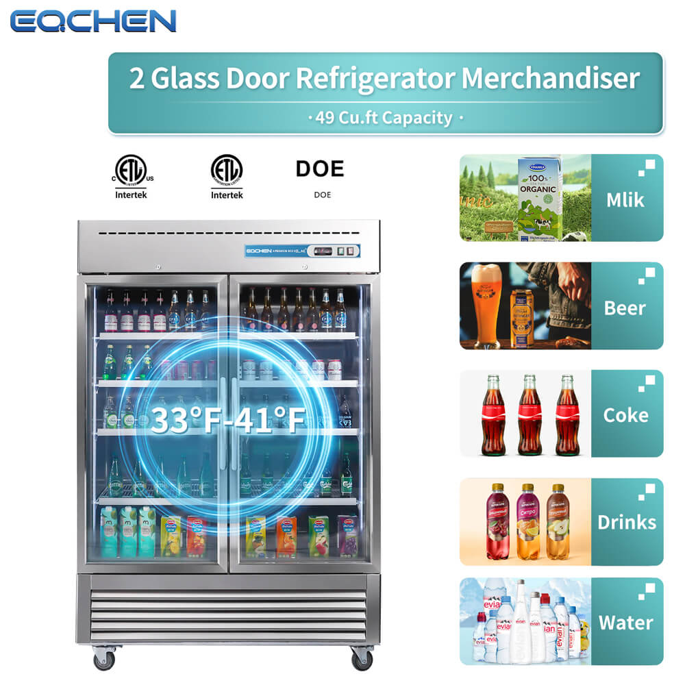 EQCHEN 54 Inch 2 Glass Door Commercial Refrigerator