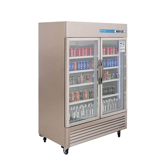 2 Door Commercial Beverage Refrigerator, EQCHEN 54 Inch Commercial Glass Door Refrigerator Stainless Steel